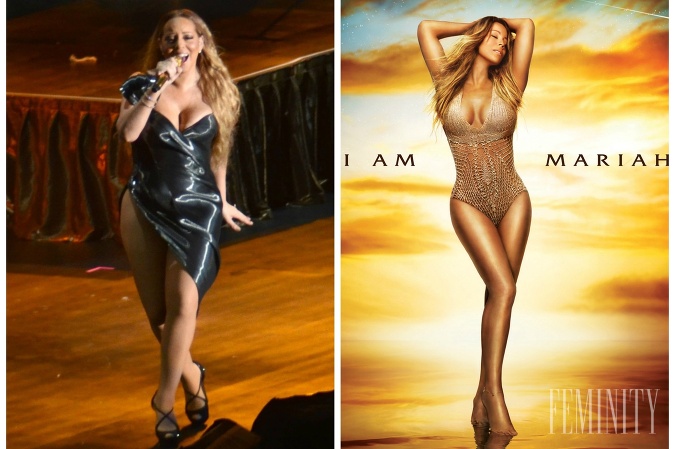 Speváčka Mariah Carey sa na koncerte (vľavo) odhalila a ukázala viac, ako fanúšikovia chceli vidieť