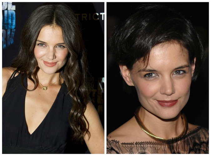 Herečke Katie Holmes vyzerá s oboma účesmi výborne