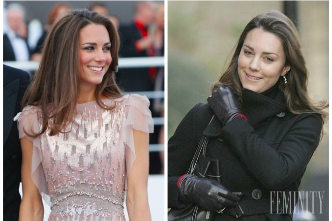 Kate Middleton s mejkapom (vľavo) a bez mejkapu (vpravo)