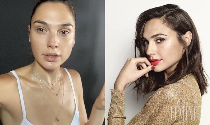 Izraelská herečka a modelka Gal Gadot bez make-upu a s ním