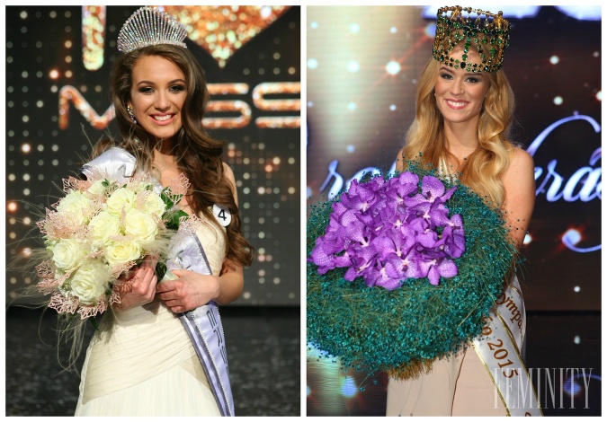 Miss Universe SR 2015 Denisa Vyšňovská (vľavo) a Miss Slovensko 2015 Lujza Straková (vpravo)